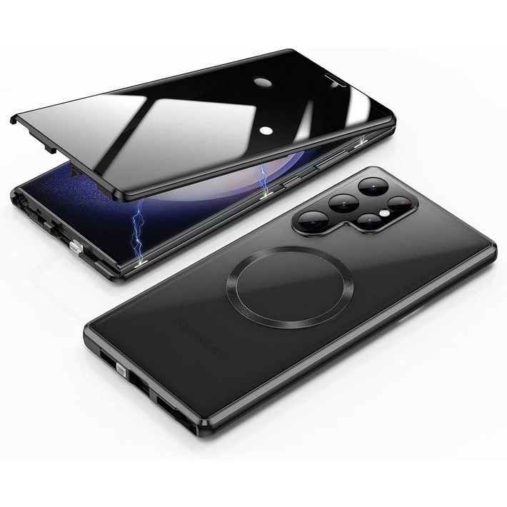 갤럭시 s25울트라 사생활보호 맥세이프 엿보기방지 양면강화유리 풀커버 마그네틱 자동흡착 케이스