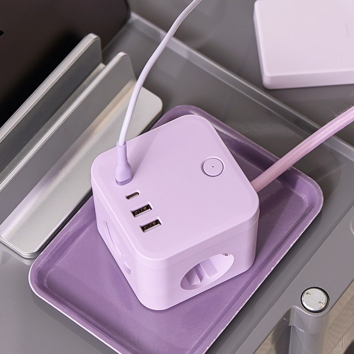 라이프썸 큐브 멀티탭 3구 4포트 USB C타입 1.8m LFSHA53 4종 택1, 1개, 라일락