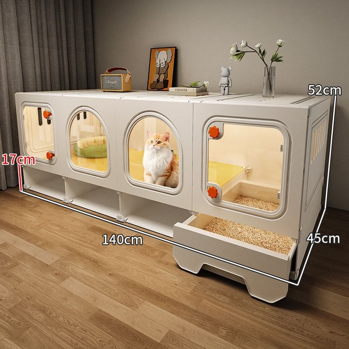 고양이 빌라 고양이집 캣하우스 화장실 일체형 원룸 구조 반려묘용 실내용 공간절약형 고양이 케이지 하우스, 1층 확장 1404552 수납 공간 포함