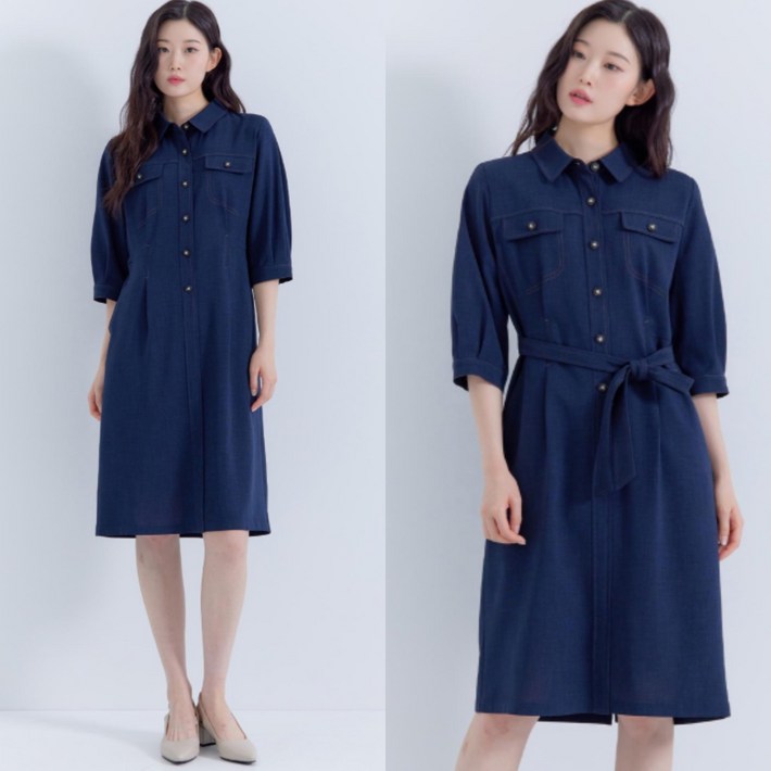 지센 여성 셔츠형 7부소매원피스 LFOPP801