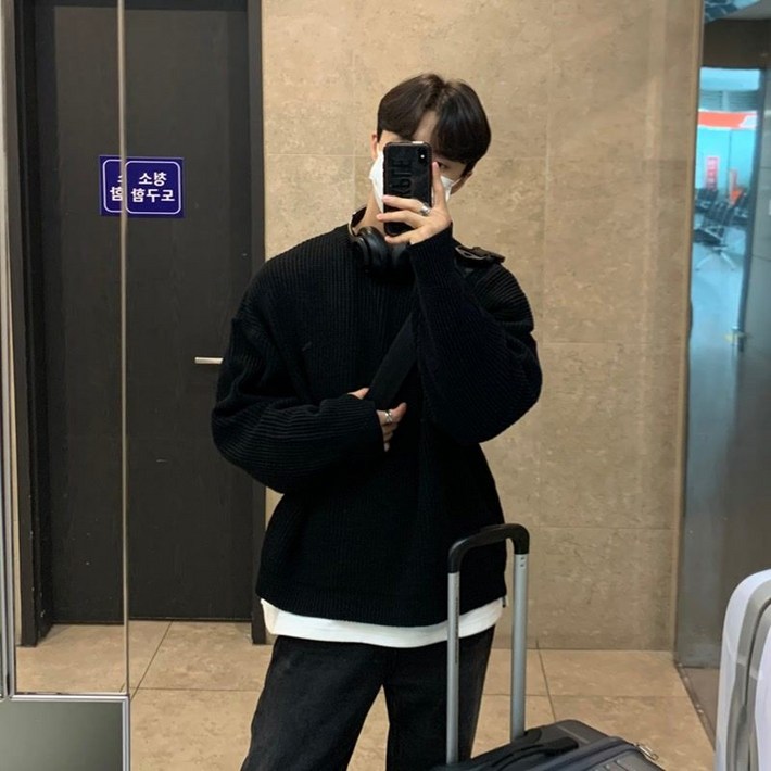 봄 가을 남성 니트 스웨터 캐주얼 풀오버 상의 루즈핏 데일리 이너 니트티 심플 남자 긴팔 니트 LPC