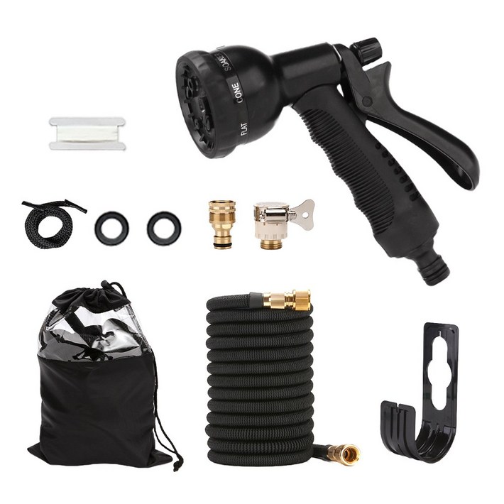 레브홈 만능 고압분사기 늘어나는 물 호스 세트, 블랙, 15m