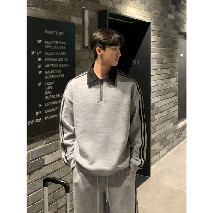 ANYOU 남성용 긴팔 스트라이프 맨투맨 트레이닝 세트 캐주얼 트레이닝 상하의 세트