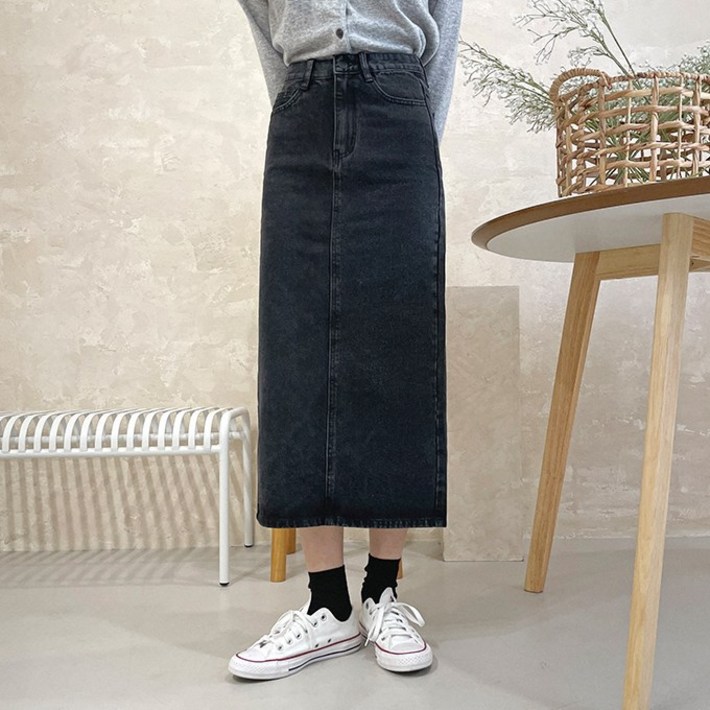 흑청 데님 롱스커트 청치마 SK003