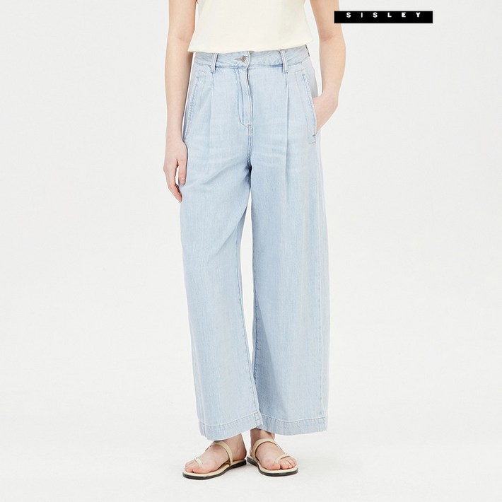 시슬리 사이드 절개 턱 와이드 데님 팬츠 SADP37431 109023