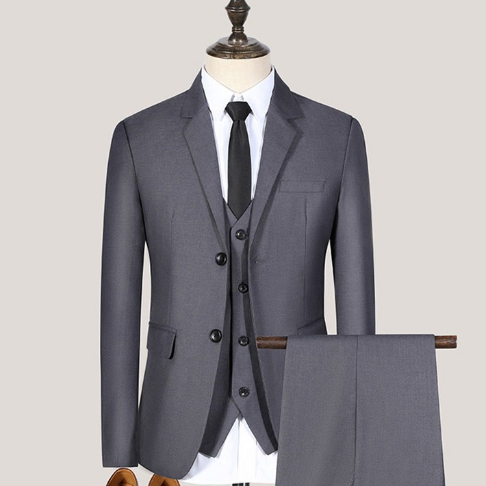 AOKADA 남성 정장 세트 슬림핏 베이직핏 수트 비즈니스 결혼식 하객룩 면접 오피스룩 들러리 남자 양복 바지 조끼 3종