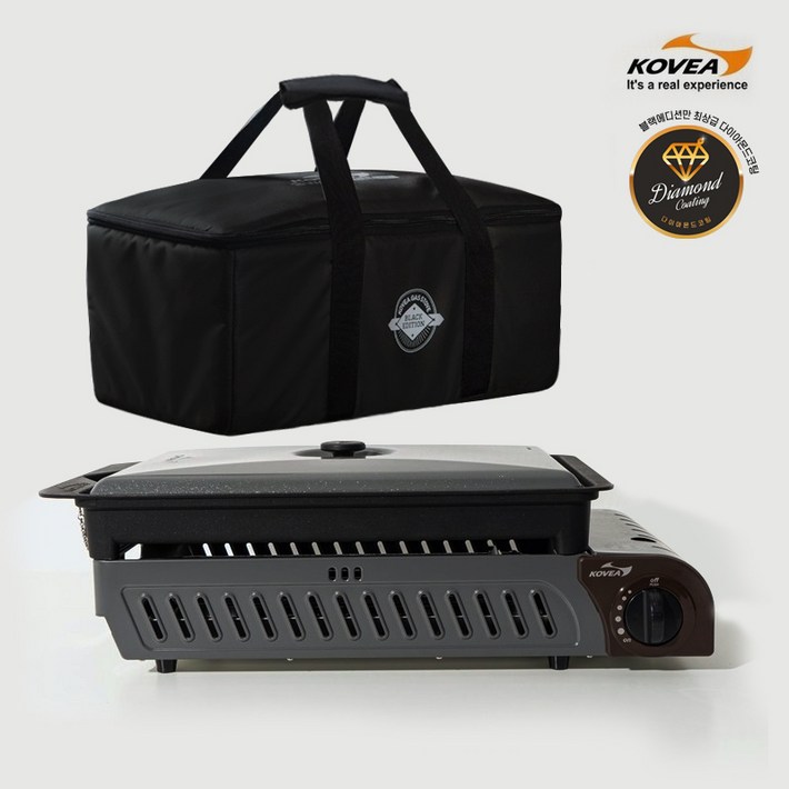 코베아 구이바다 블랙에디션 L 45인용 캠핑  프리미엄 다이아몬드 코팅  KGG1304CDC 캠핑 버너 그릴 부루스타 가스 버너 전골팬, 1개, 혼합색상
