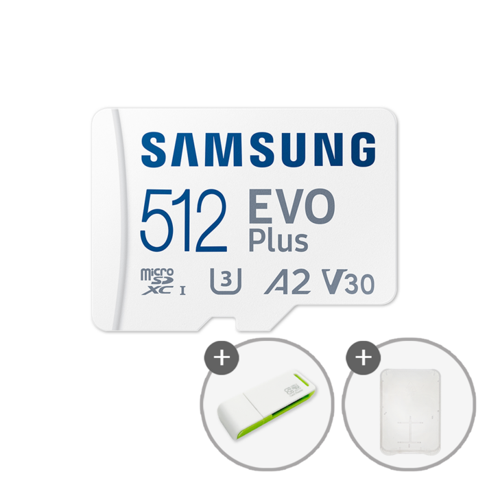 삼성전자 공식인증 정품 마이크로SD카드 EVO PLUS MB-MC512SA/KR + SD카드 케이스 및 이엘 연두 카드 리더기 USB2.0 2in1