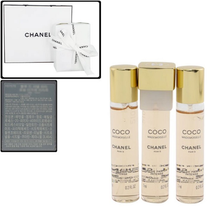 선물포장쇼핑백 샤넬 코코 마드모아젤 EDP 엥땅스 미니 트위스트 앤 스프레이 리필 7ml x 3개