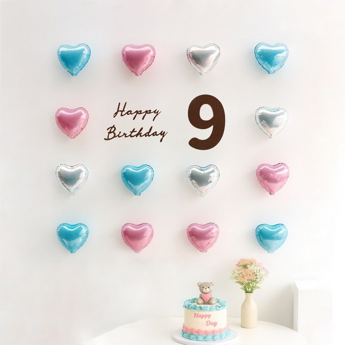 해피제이니 펠트 생일레터링 미니하트  풍선 20개 생일 파티용품 세트