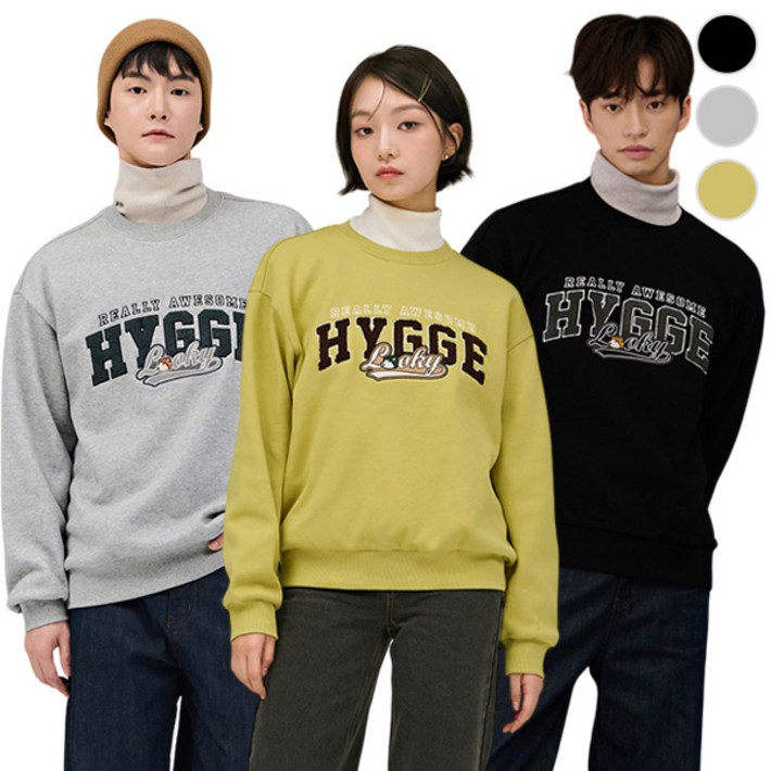 체이스컬트 본사직영공용 HYGGE 캐릭터 자수 기모 맨투맨 TSHIRT3Color