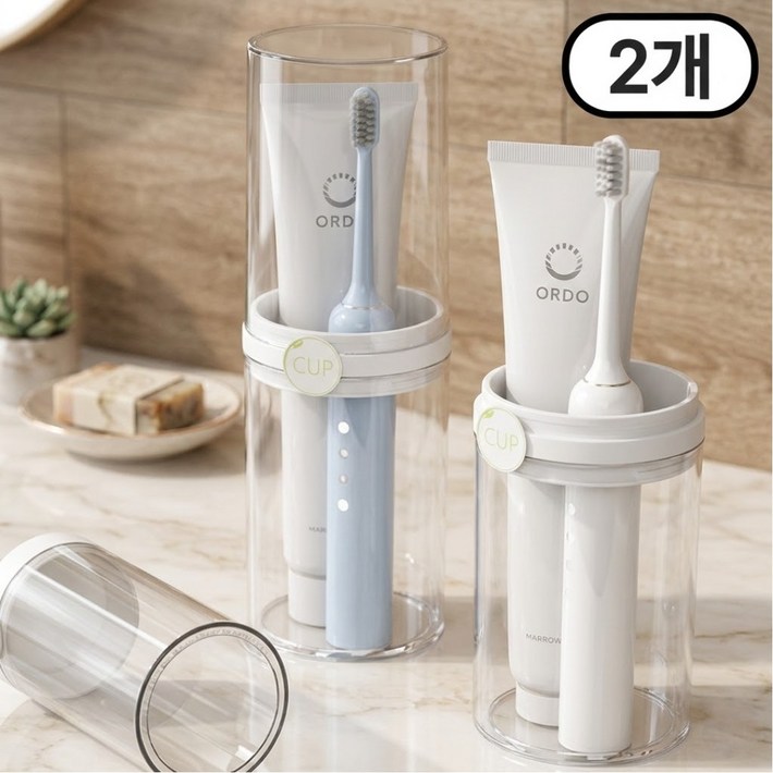 에이트몰 위생안심 투명 칫솔 케이스, 2개, 화이트