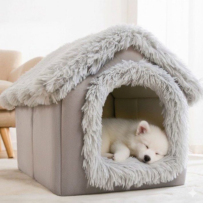 윤봄 하우스 강아지집쿠션포함 고양이 하우스 숨숨집 침대텐트, 1개, 그레이