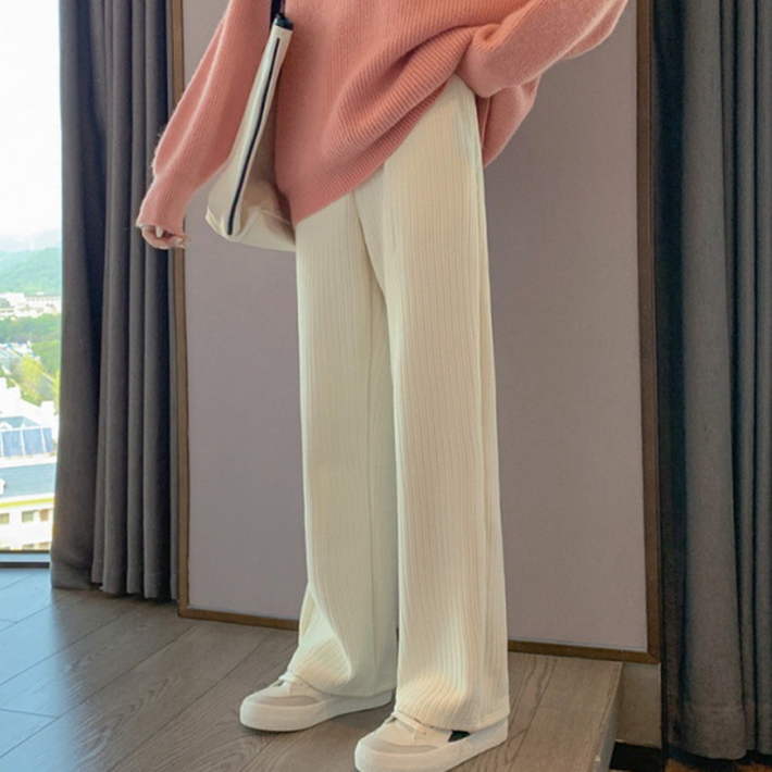 루이블룸 여성 코듀로이 와이드 밴딩 팬츠 겨울 기모 골덴 바지