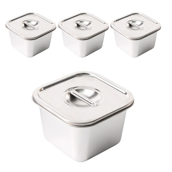 304 사각 스텐 바트 4개입 세트 뚜껑포함 사이즈 선택 카페 식당 냉장고 반찬통 뼈통