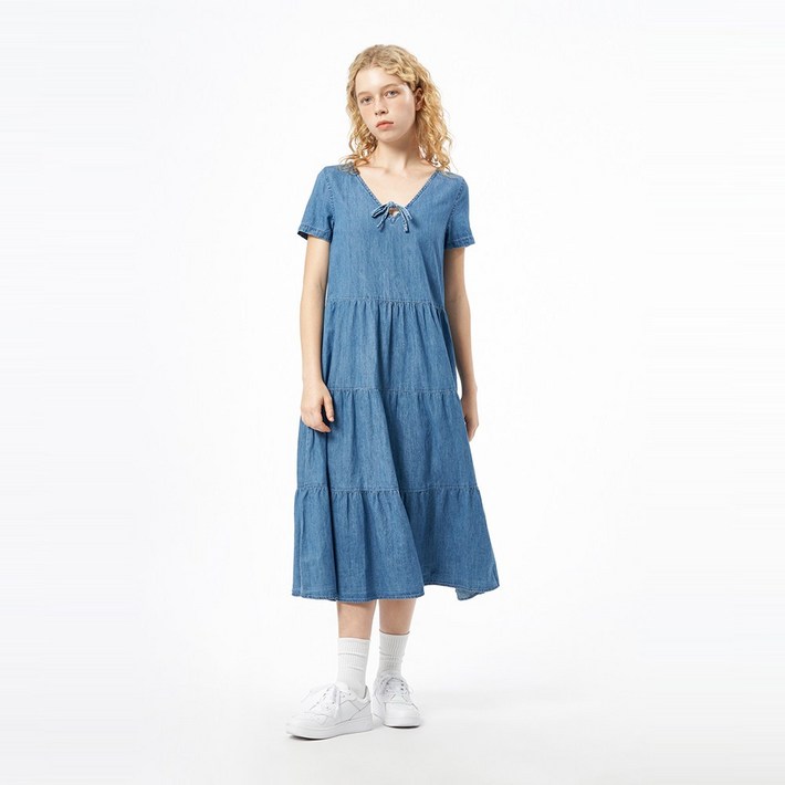 아울렛타미힐피거 샴브레이 미디 원피스 T32D1WOP31TWT11A5