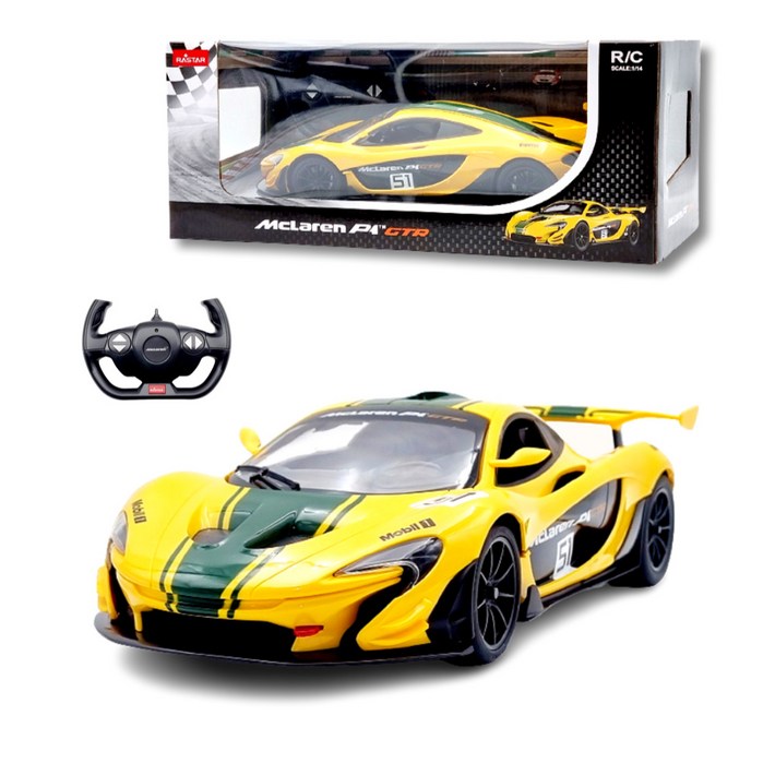 라스타 맥라렌 P1 RC카 GTR 114 스케일 스포츠카 어린이 선물 장난감 무선조종 슈퍼카, 옐로우