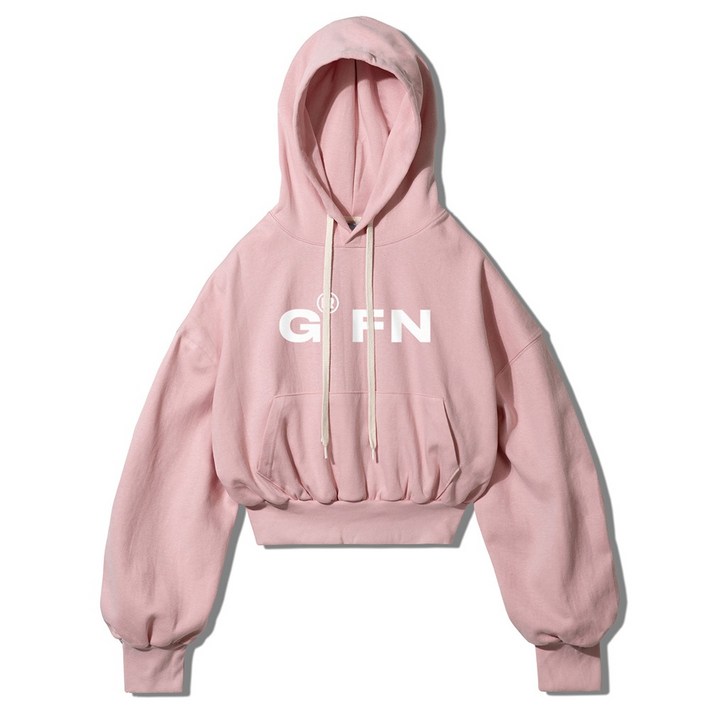오버핏 특양면 기모 프리미엄 볼드 로고 크롭 후드  핑크