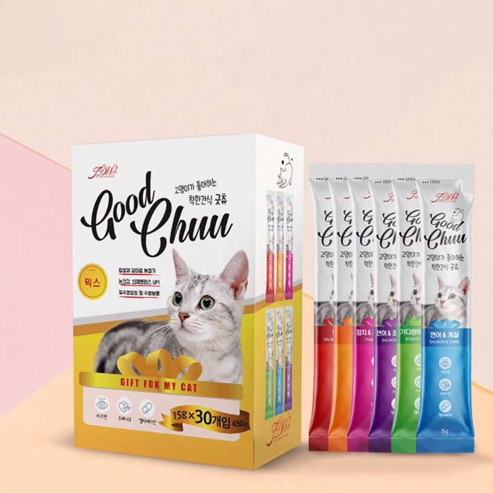 굿츄 6가지맛혼합 15g x 60개 착한간식 짜먹는 고양이간식, 60개, 450g
