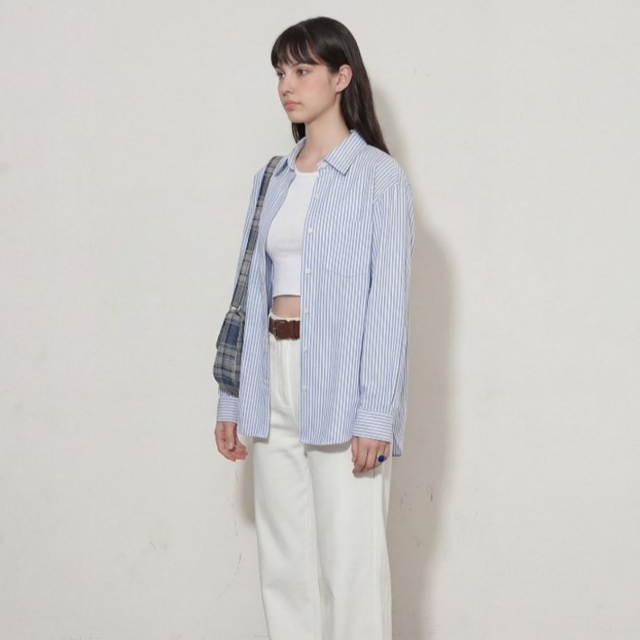 S2XL사이즈 데일리 여성 스트라이프 셔츠 긴팔 남방 카라셔츠 빅사이즈 루즈핏 오버핏 간절기