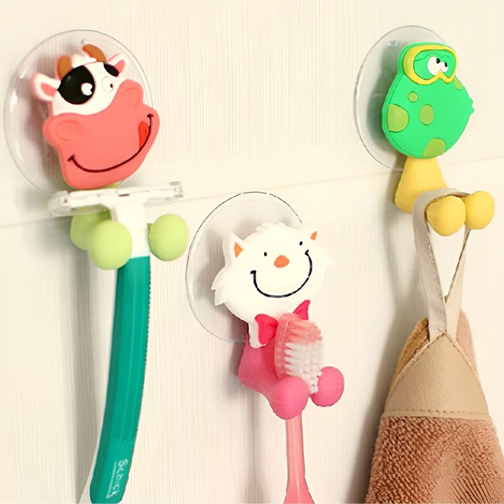 귀여운 동물캐릭터 실리콘 흡착식 칫솔꽂이  12213EA