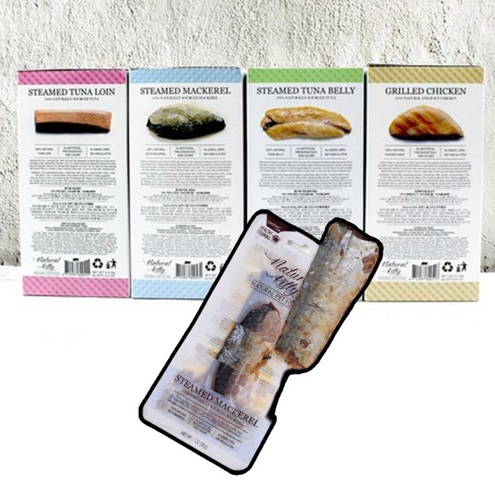 네츄럴키티 오븐으로 구어 증기로 찐 닭고기 고등어 참치뱃살 참치등살 30g 파우치 통살 고양이간식, 고등어, 30g, 24개