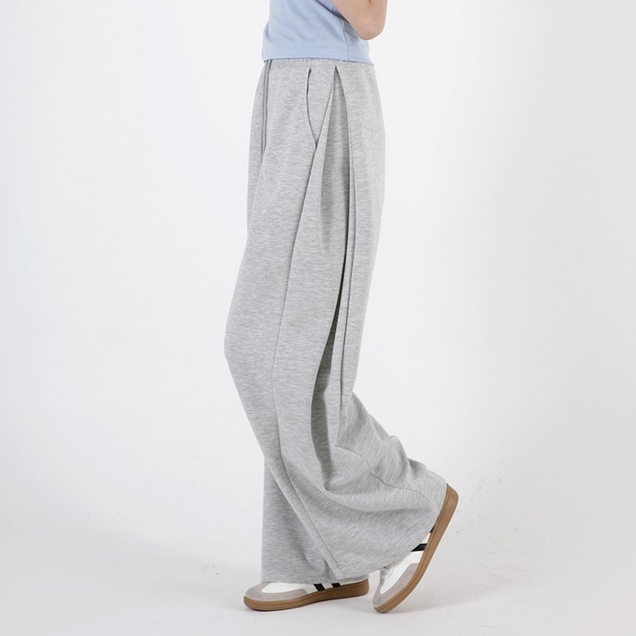 오버나인 여성용 사이드 핀턱 포인트 와이드 데일리 트레이닝 팬츠