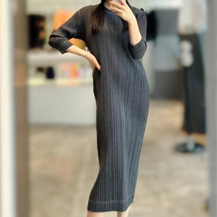 유아몽드  7부소매 플리츠 롱원피스 라운드넥 하이퀼리티 심플