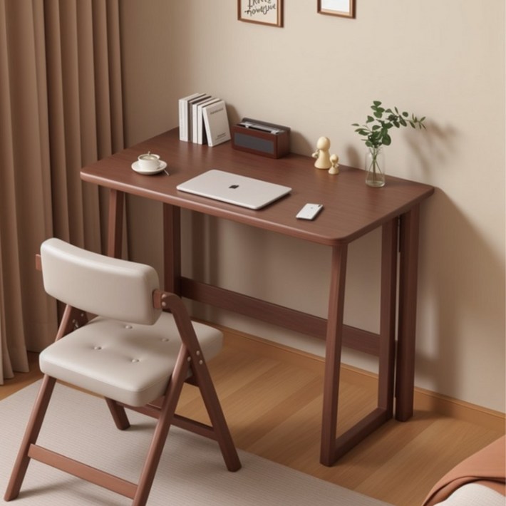 설치 필요없음 간이 다용도 접이식테이블 가정용 사무실용 사각형 컴퓨터 책상, Walnut