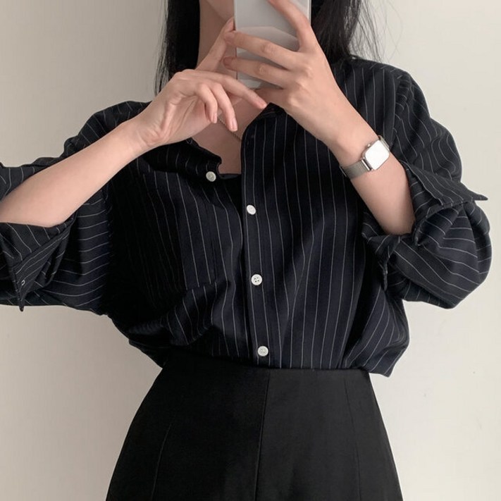 언헤브 여성용 레트로 스트라이프 셔츠