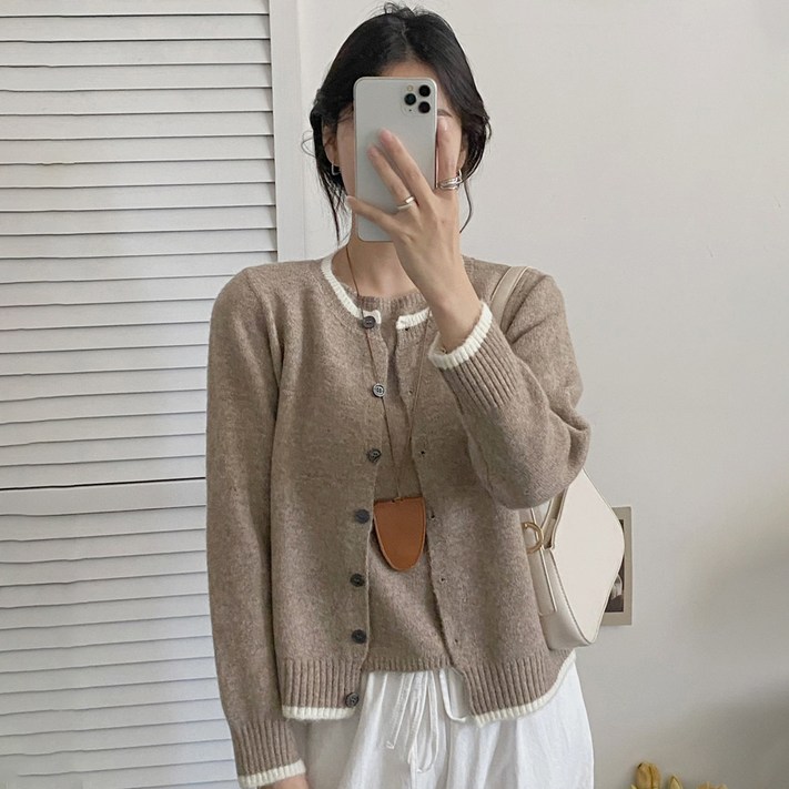 세컨핑크 여성용 라인 울 혼방 니트 나시  가디건 세트 Y04