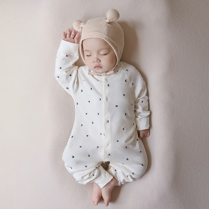 베베니즈 베이직 순면 패턴 긴팔 우주복