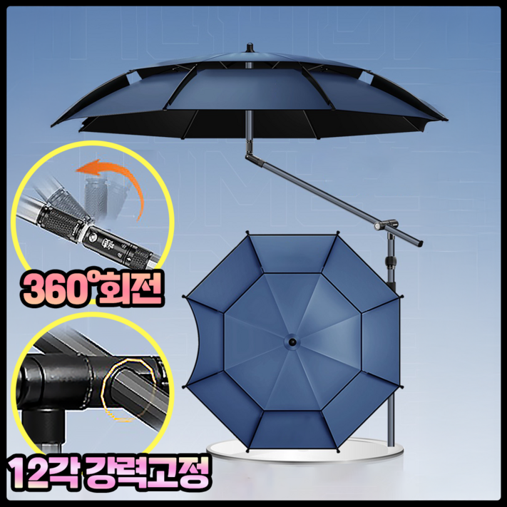 메가쉐이드 12각 360도 강력고정 낚시파라솔 특대형 이층 꺽임 캠핑 낚시 야외용품 각도조절 방풍