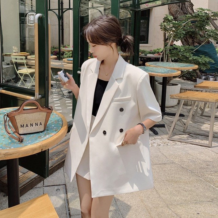 패피샵 루즈핏 여름 반팔 쉬폰 여성 정장세트 셋업