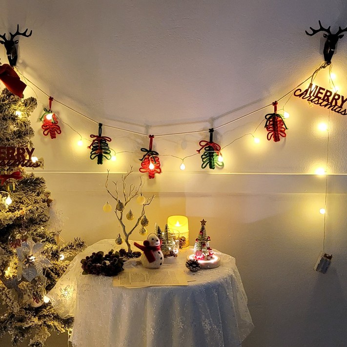 미니트리 마크라메 가랜드 크리스마스 트리 벽 장식 홈 카페 소품 겨울 인테리어, 혼합색상
