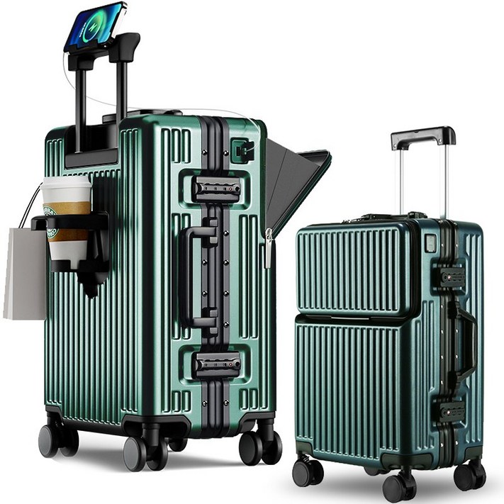 3년AS REGESY 캐리어 알루미늄프레임 경량화 저소음 360도 회전 브레이크 휠 USB 충전포트 컵홀더 핸드폰 거치대 중대형 여행용 기내용 캐리어