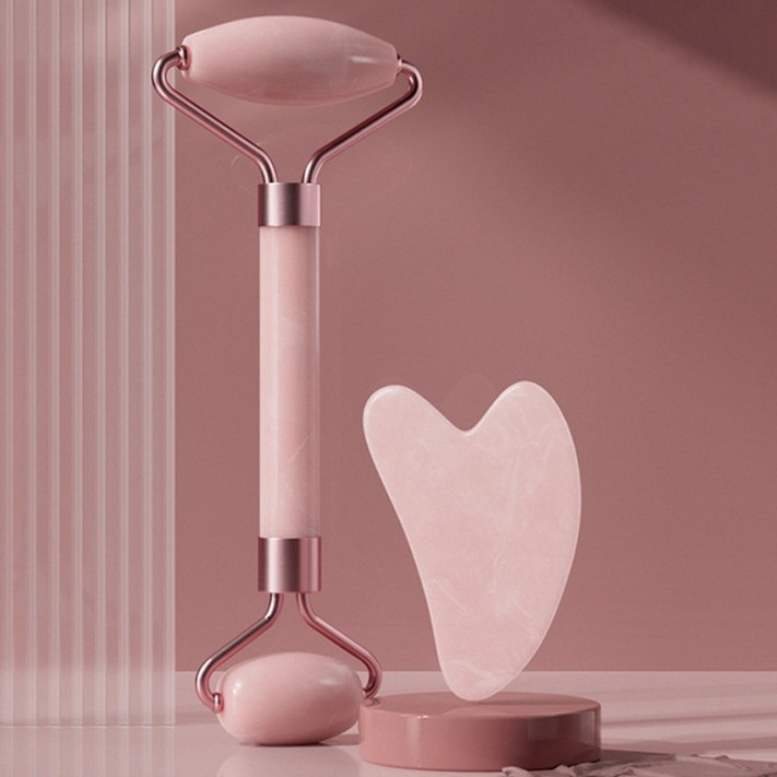 로즈쿼츠 괄사 마사지 하트 롤러 얼굴 마사지 세트