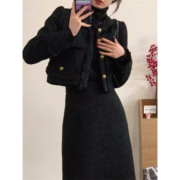 여성 추동 신상 트위드 아우터 스커트 오버핏 투피스 JH0077