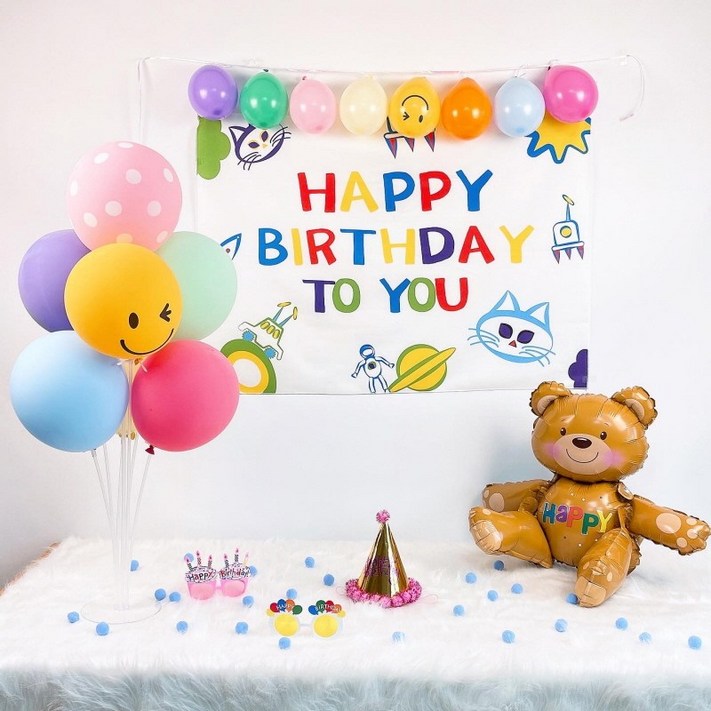 민즈셀렉트 생일 파티 현수막패키지(5가지) 곰돌이 공룡 생일풍선 세트 패브릭 해피벌스데이 이벤트 - 투데이밈