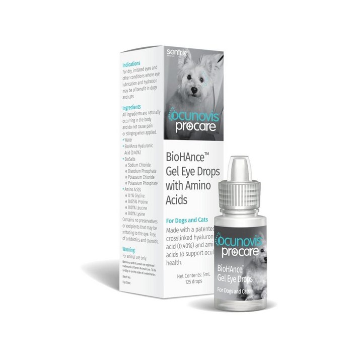 Sentrx Ocunovis ProCare Gel 개 고양이 안약 개용 아이 윤활제 안구 건조