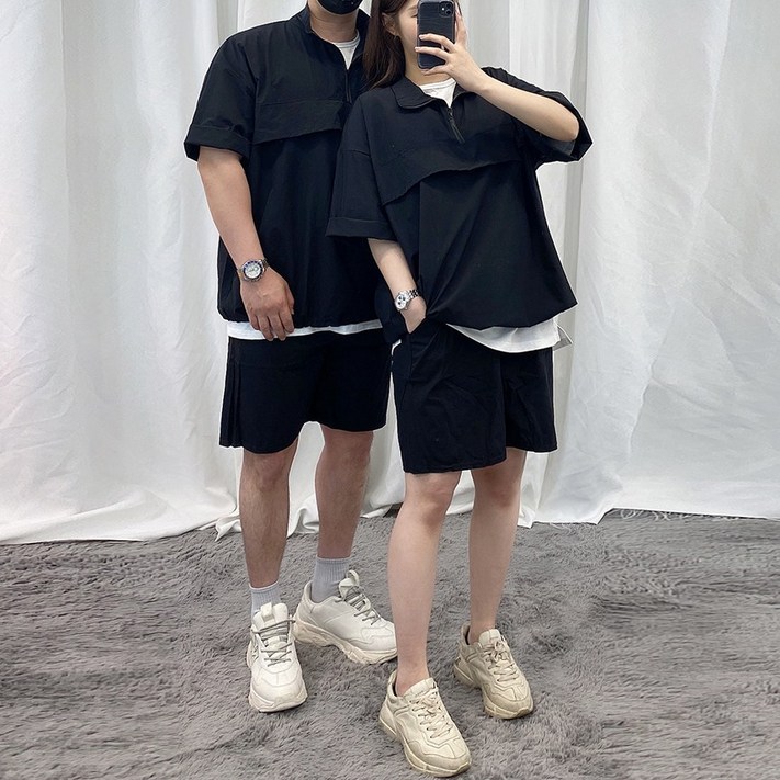 VANANA2 아노락 셋업 오버핏 반팔 반바지 남여공용 커플 트레이닝 세트6color
