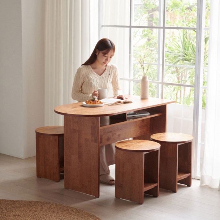 3만원 즉시할인스칸디아우디 8001200 반타원형 수납 원목 테이블 식탁