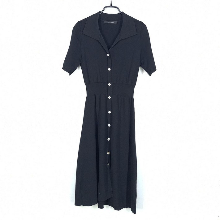 빈티지다온 코인코즈 슬림핏 자개단추 버튼데코 니트원피스 블랙