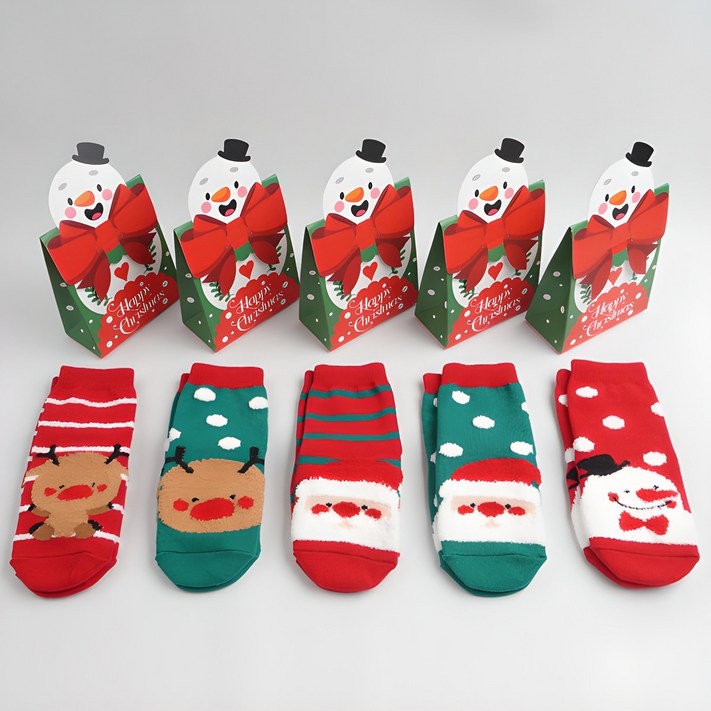 비바세븐 아동용 스노우볼 크리스마스 선물 보온 양말 5족 세트