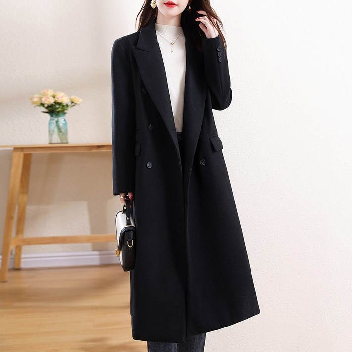 루스리더 여성 신상 카라넥 베이직 정장 롱 모직 코트 MZ10