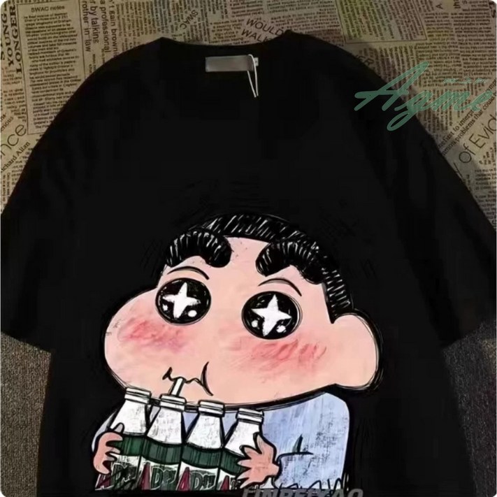 에그미 짱구는 못말려 빨대 음료 짱구 워시 순면 티셔츠 반팔 남녀 공용 캐주얼