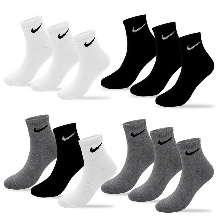 나이키 에브리데이 트레이닝 앵클삭스 남성 여성 양말 3켤래 화이트, 블랙, 실버, 멀티