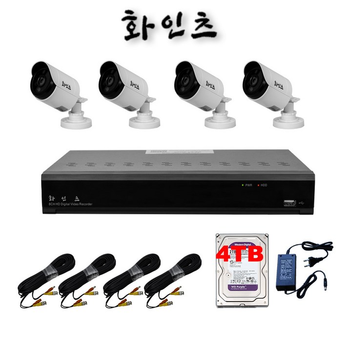 화인츠 500만화소 8채널 CCTV 자가설치 세트 패키지 주차장 농막 방수 실외 카메라4개 20m케이블 4TB, 1개 화인츠 500만화소 8채널 CCTV 자가설치 세트 패키지 주차장 농막 방수 실외 카메라4개 20m케이블 4TB, 1개