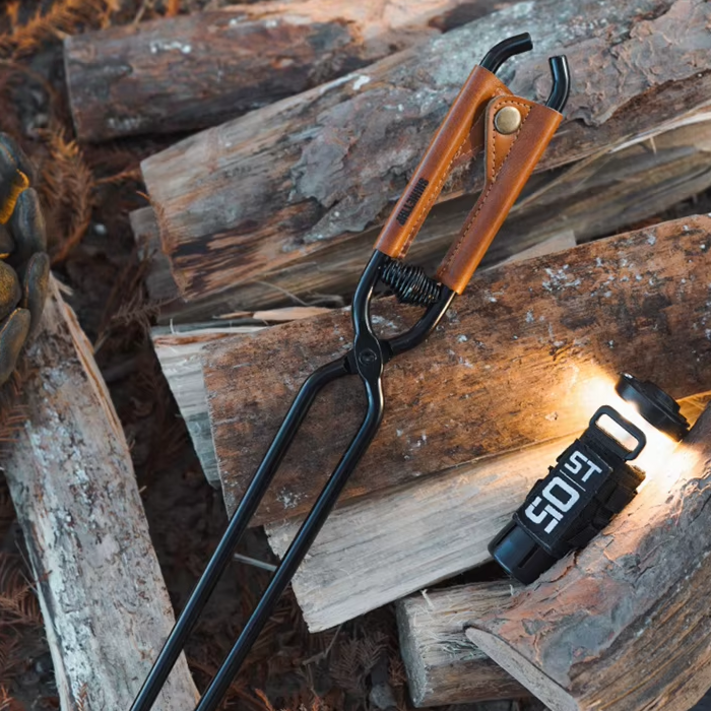 두비모즈 캠핑 스프링 장작집게가죽커버 바비큐 화로 숯 집게, 1개, 브라운