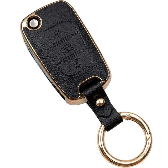 바이어블 현대 기아 호환 YF 소나타 아반떼 MD 투싼 싼타페 CM 3버튼 TPU 가죽 키케이스 키홀더 키링, 3버튼TL10, 블랙골드